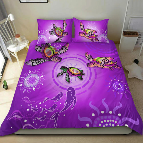 australian-aboriginal-bedding-set-happy-turtle-family-version-purple