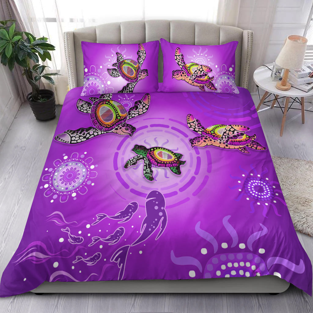 australian-aboriginal-bedding-set-happy-turtle-family-version-purple