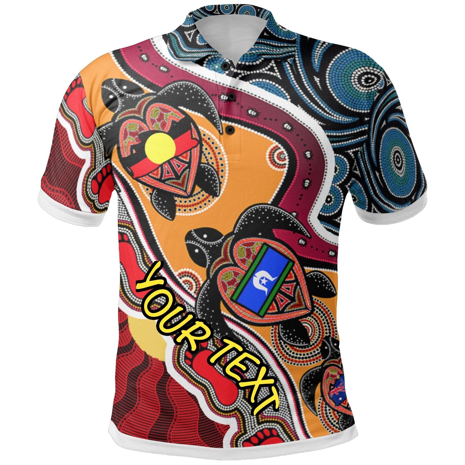 custom-polo-shirt-australia-aboriginal-dots-with-turtle-and-naidoc-flags