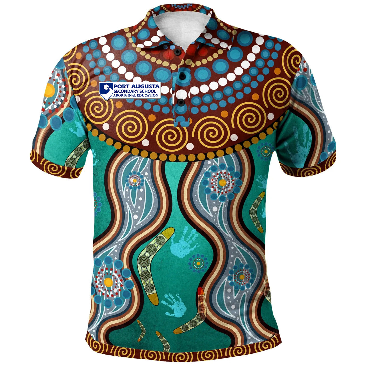 [Port Augusta] Australia Aboriginal Inspired Polo Shirt - Boomerang With Dot Painting