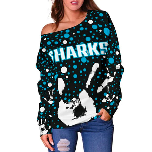 Sharks Indigenous Women's Off Shoulder Sweater Minimalism Version - Vibe Hoodie