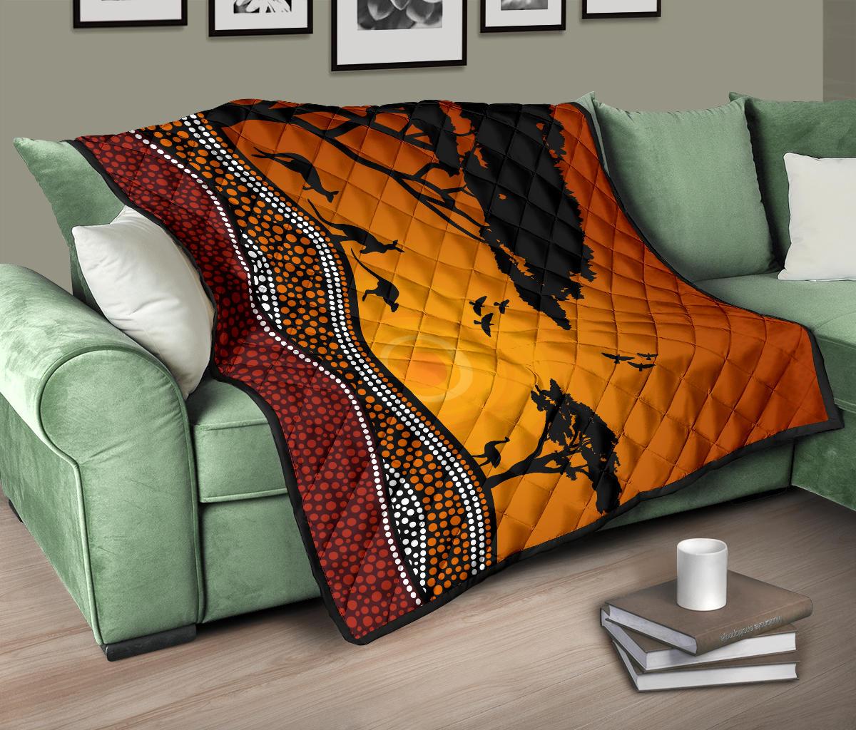 premium-quilts-kangaroo-coverlets-aboriginal-dot-painting-sunset