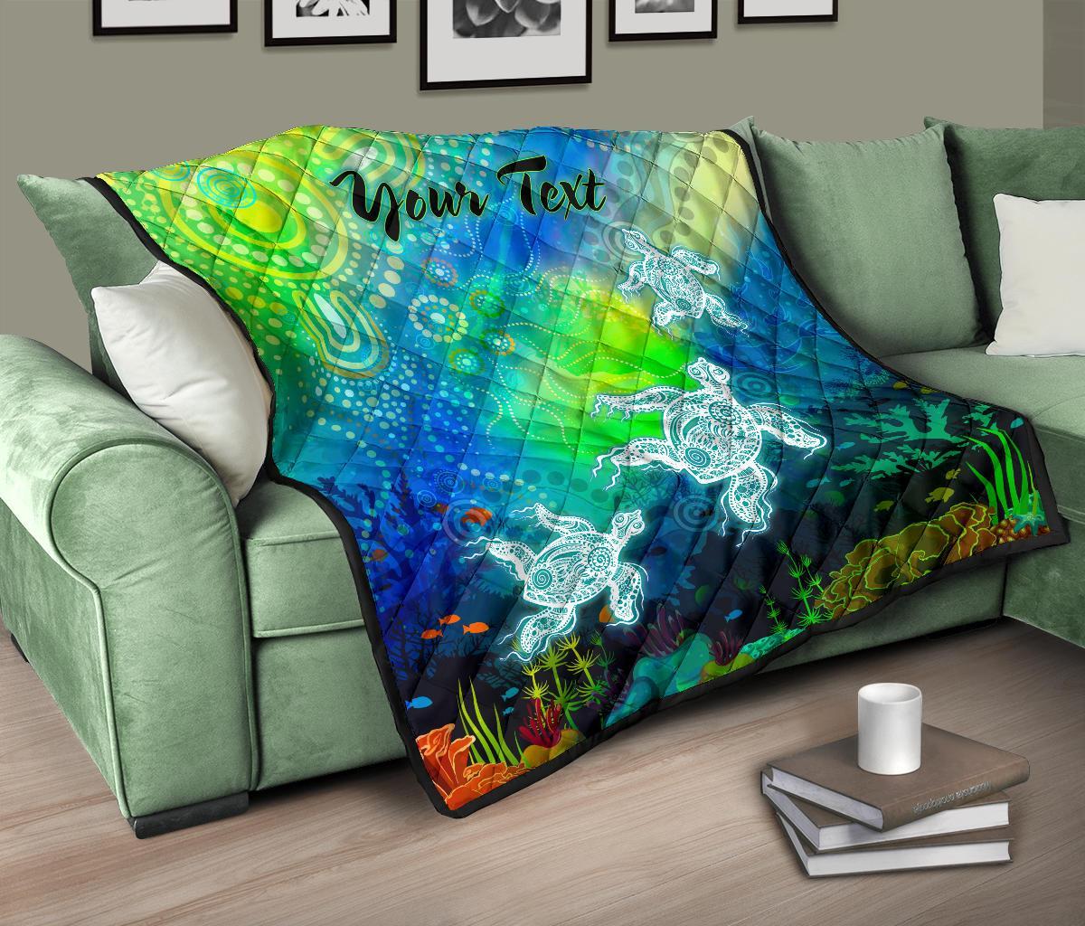 custom-text-aboriginal-premium-quilt-indigenous-turtle-ocean-dot-painting-art