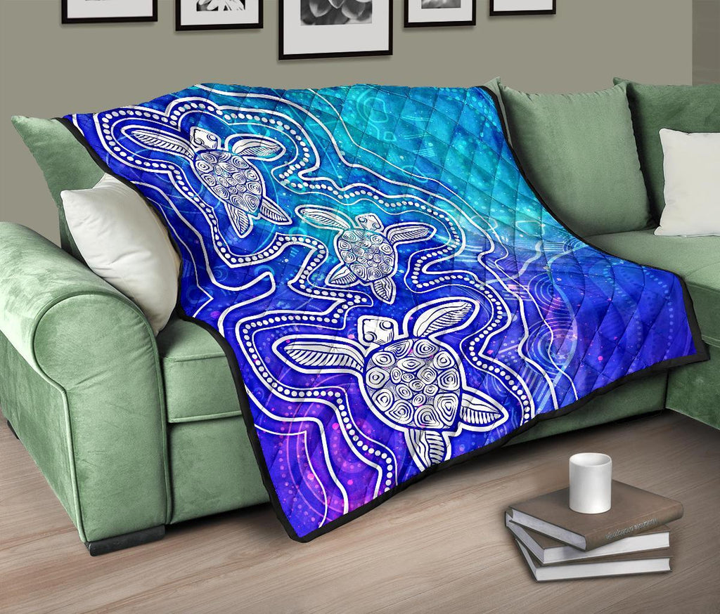 aboriginal-premium-quilt-sea-turtle-with-indigenous-patterns-blue