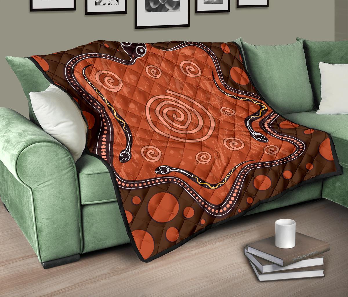 aboriginal-premium-quilt-australia-snake-family-brown-dot-painting