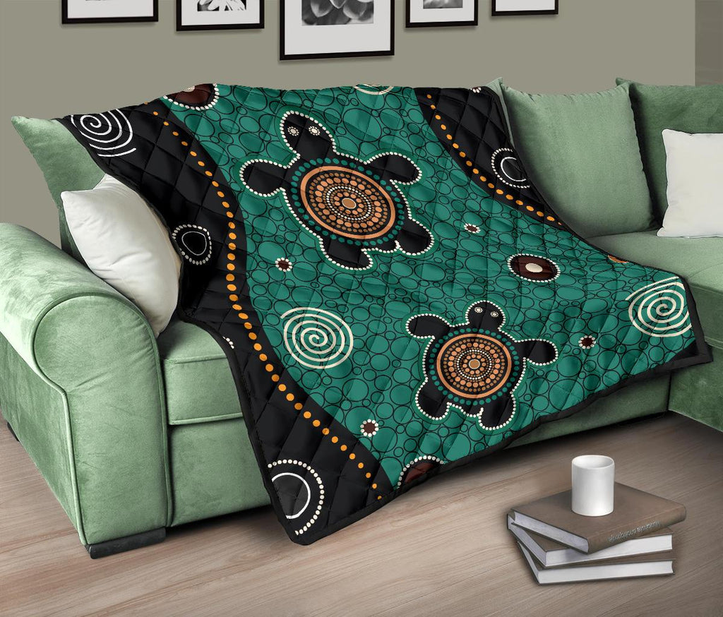 aboriginal-premium-quilt-australia-green-turtle-dot-painting-art