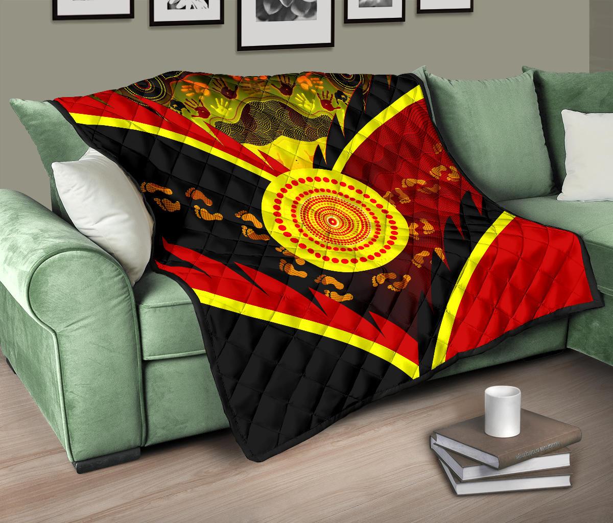 aboriginal-premium-quilt-indigenous-flag-with-footprint-hand-art
