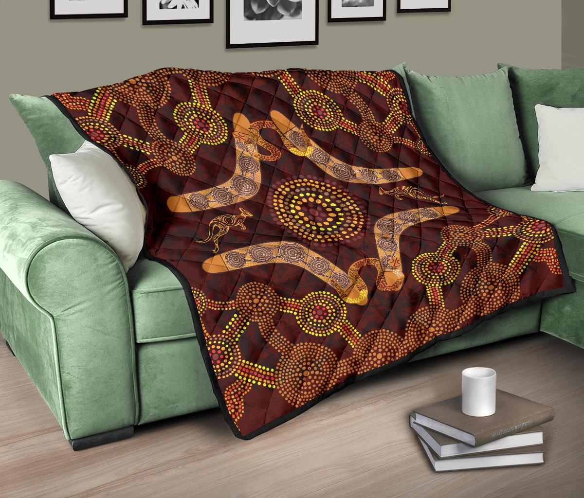 aboriginal-premium-quilt-kangaroo-boomerang-and-snake-dot-painting
