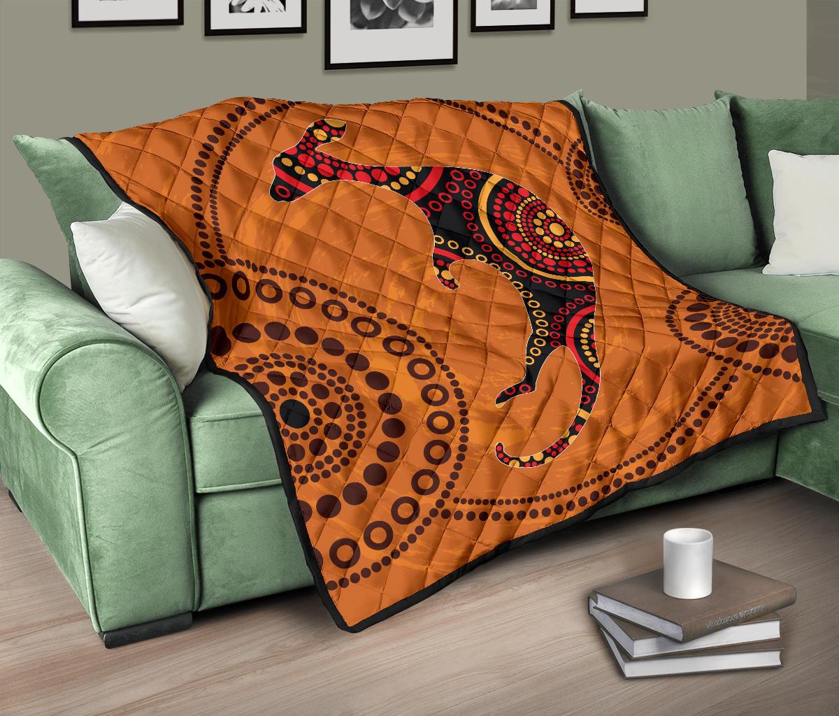 aboriginal-premium-quilt-australia-kangaroo-orange-dot-painting-art