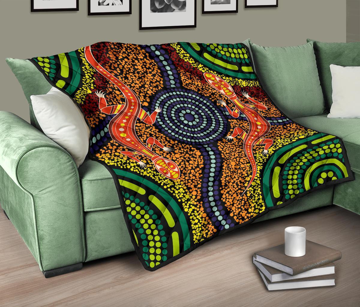 1st-australiapremium-quilt-aboriginal-two-lizards-dot-painting-circle