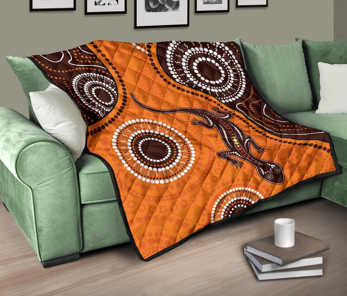 aboriginal-premium-quilt-australia-orange-lizard-aboriginal-art