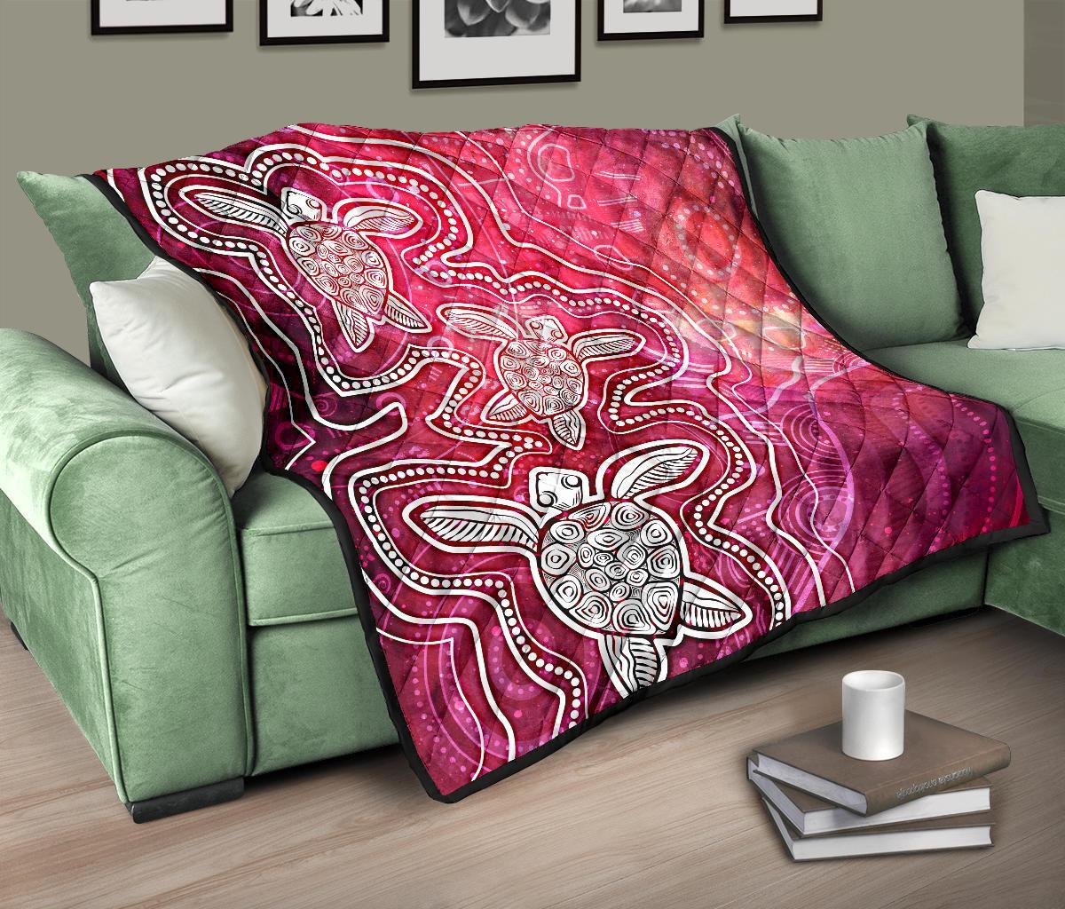 aboriginal-premium-quilt-sea-turtle-with-indigenous-patterns-pink