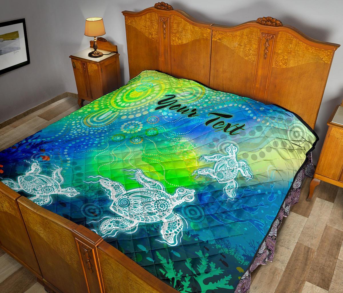 custom-text-aboriginal-premium-quilt-indigenous-turtle-ocean-dot-painting-art