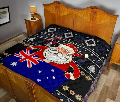 christmas-personalised-premium-quilt-australia-santa-claus-hold-the-flag-black