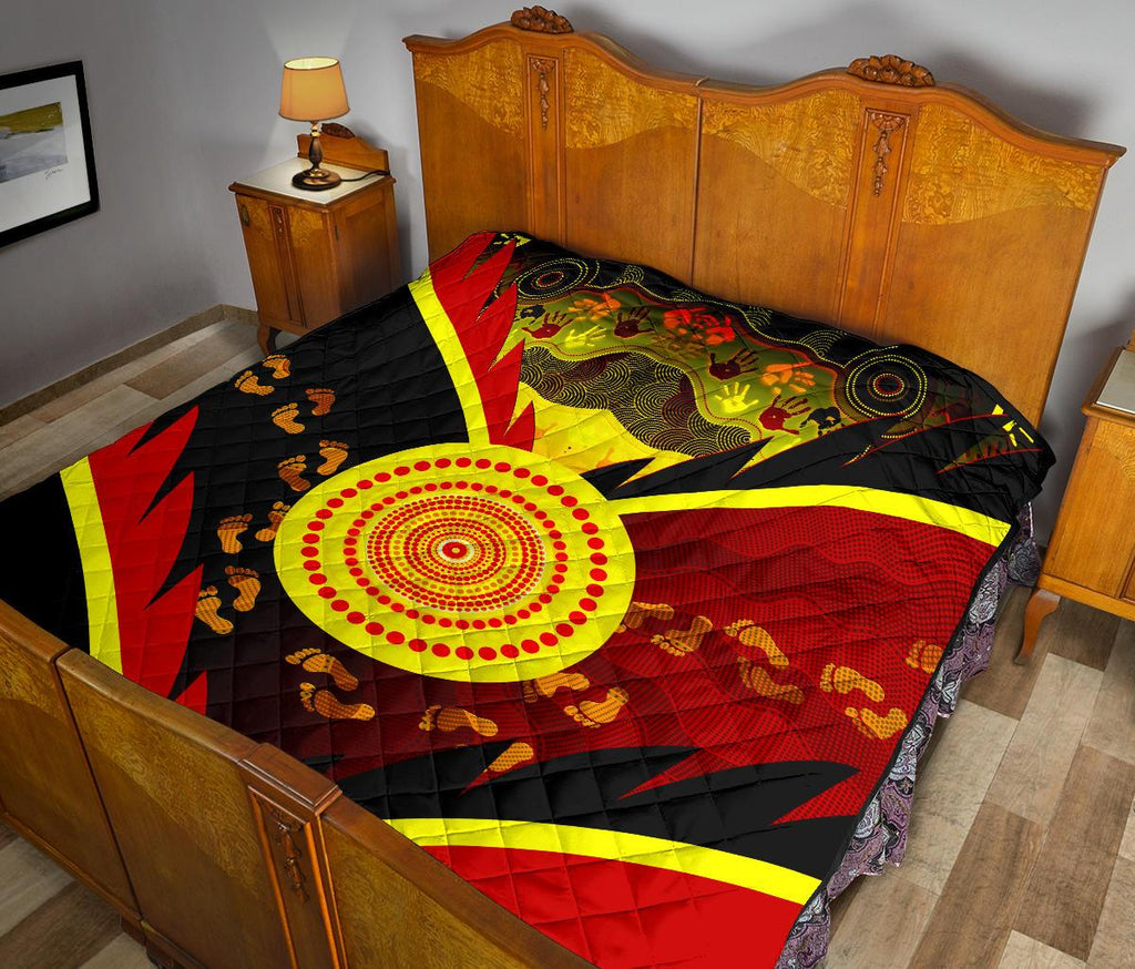 aboriginal-premium-quilt-indigenous-flag-with-footprint-hand-art