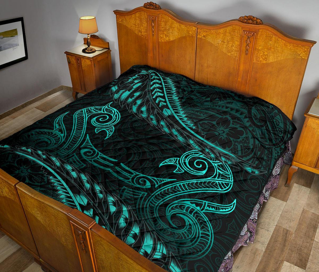 aotearoa-premium-quilt-turquoise-maori-manaia-with-silver-fern