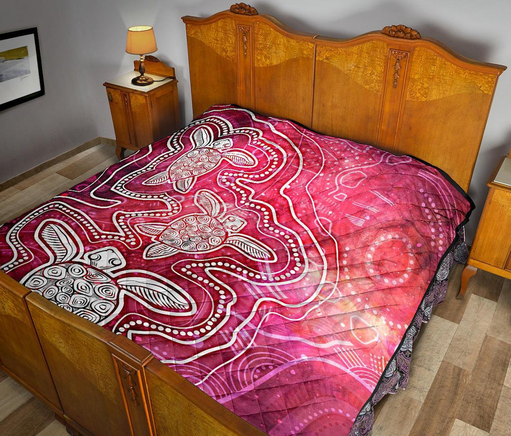aboriginal-premium-quilt-sea-turtle-with-indigenous-patterns-pink