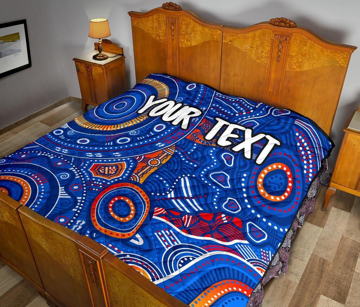 custom-text-aboriginal-premium-quilt-indigenous-footprint-patterns-blue-color