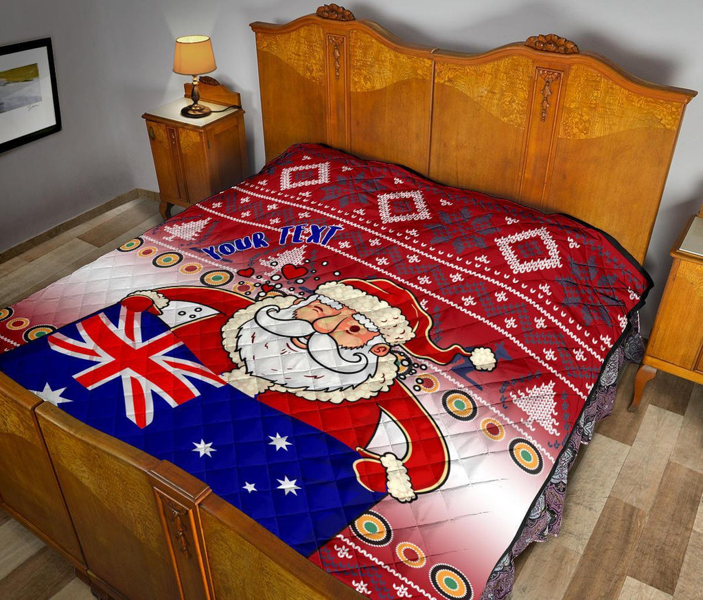 christmas-personalised-premium-quilt-australia-santa-claus-hold-the-flag-red