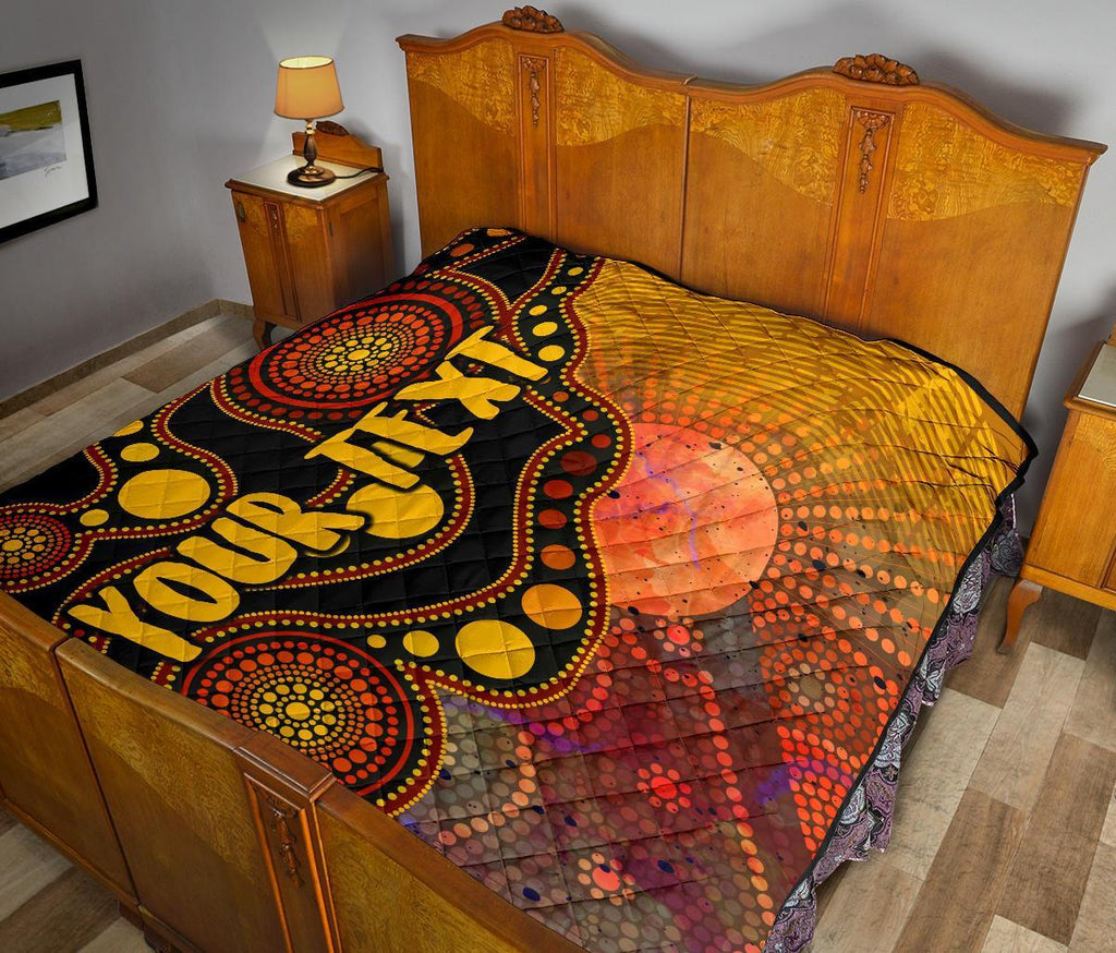 custom-text-aboriginal-premium-quilt-australia-indigenous-flag-circle-dot-painting-art-golden