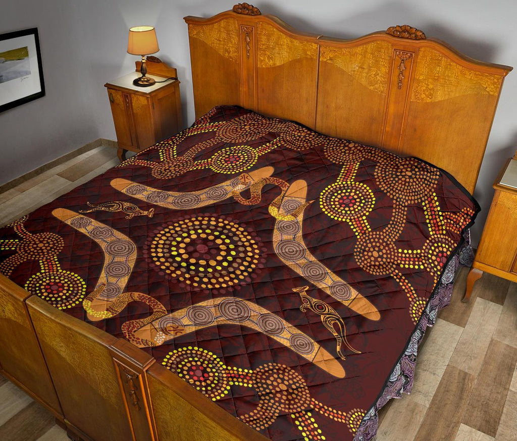 aboriginal-premium-quilt-kangaroo-boomerang-and-snake-dot-painting