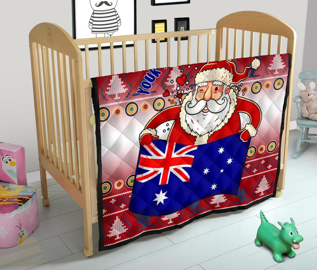 christmas-personalised-premium-quilt-australia-santa-claus-hold-the-flag-red