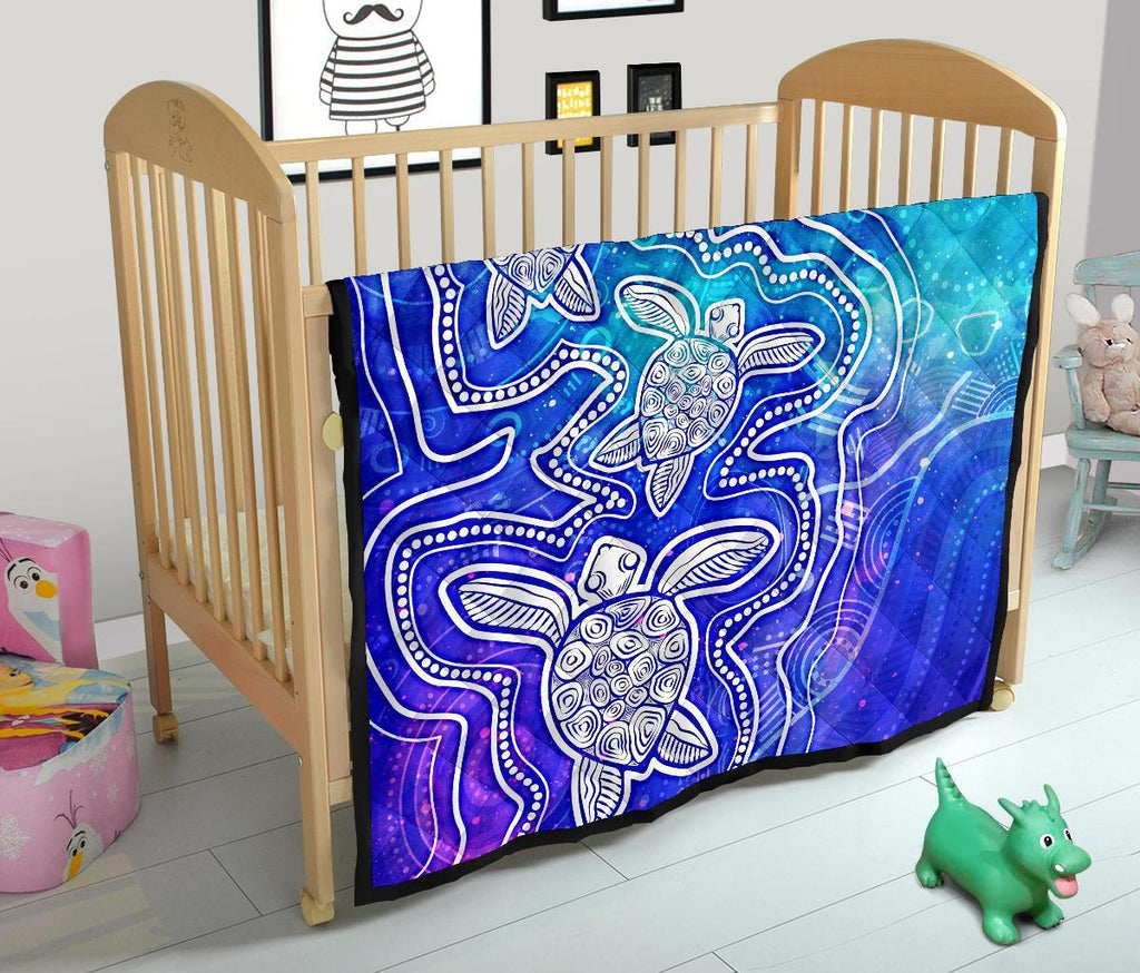 aboriginal-premium-quilt-sea-turtle-with-indigenous-patterns-blue