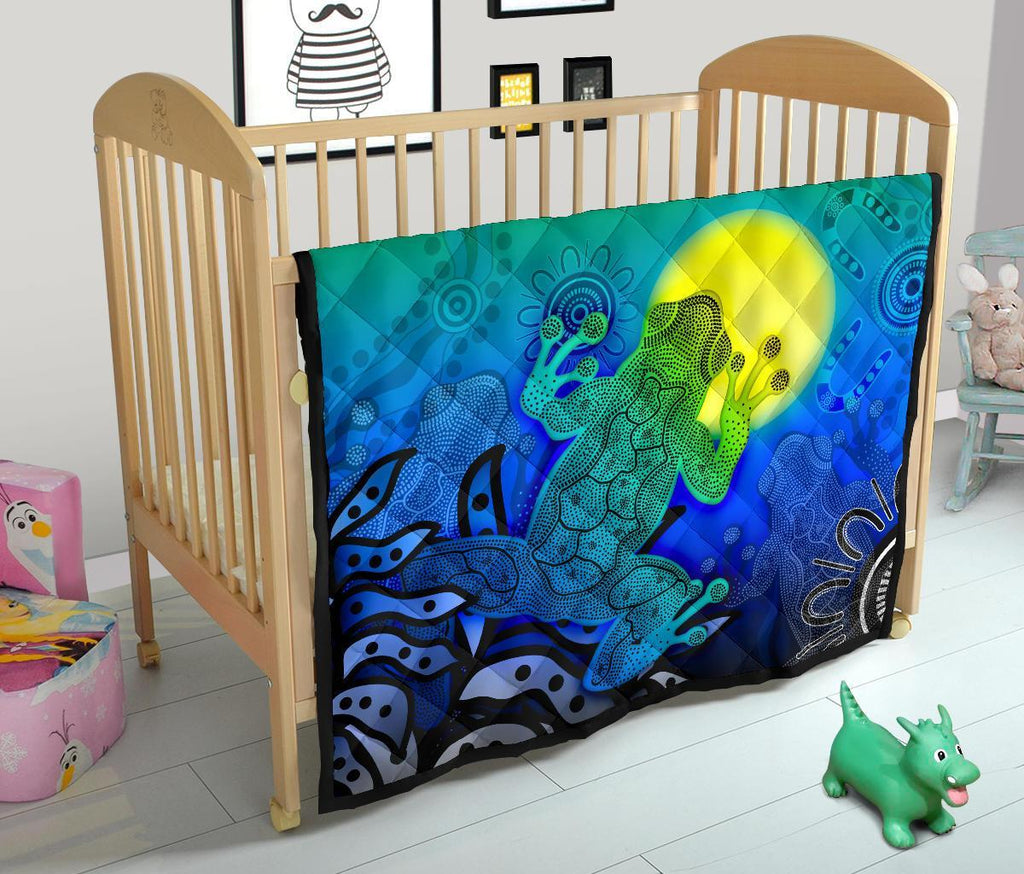 customaboriginal-premium-quilt-indigenous-frog-blue