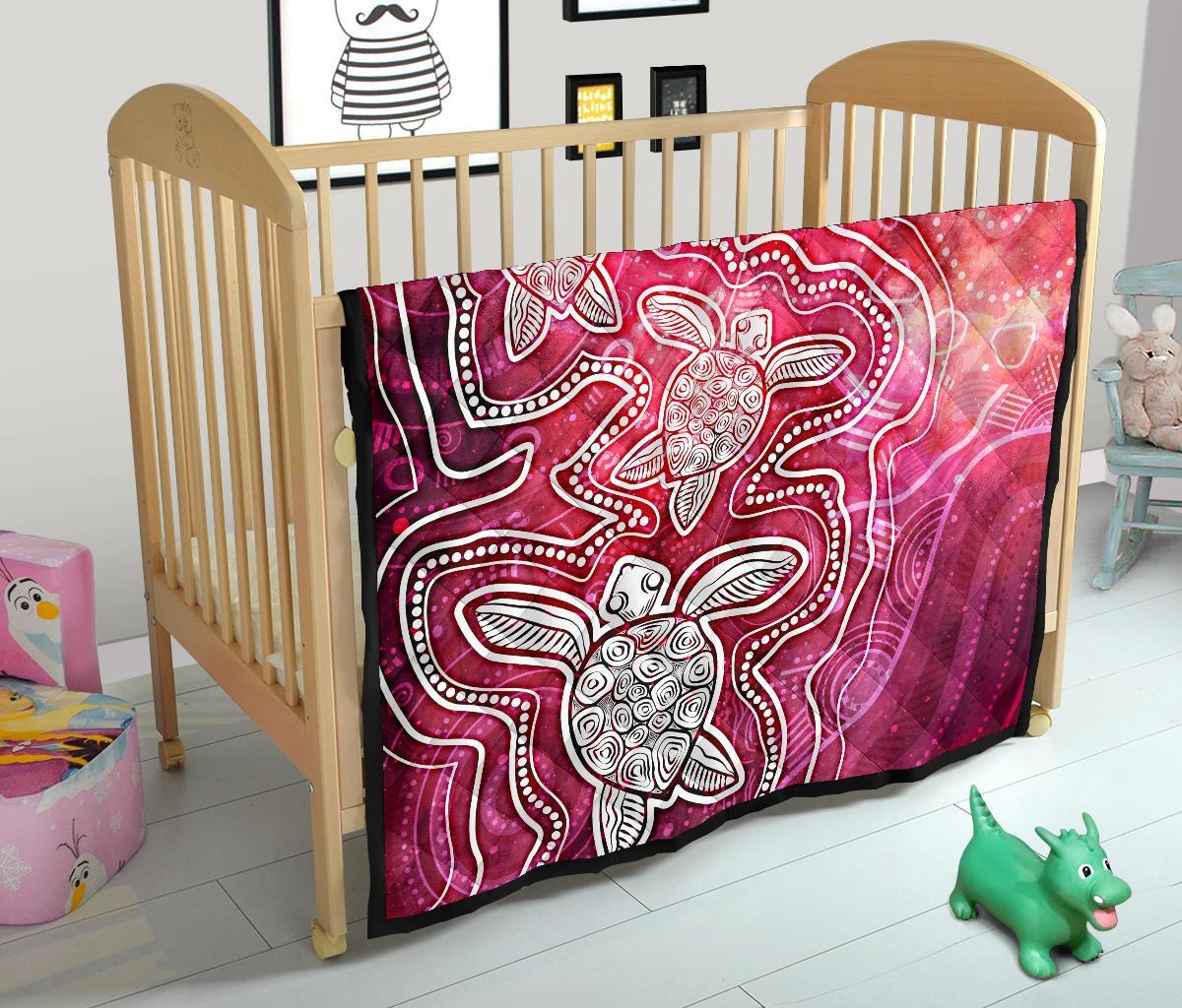 aboriginal-premium-quilt-sea-turtle-with-indigenous-patterns-pink