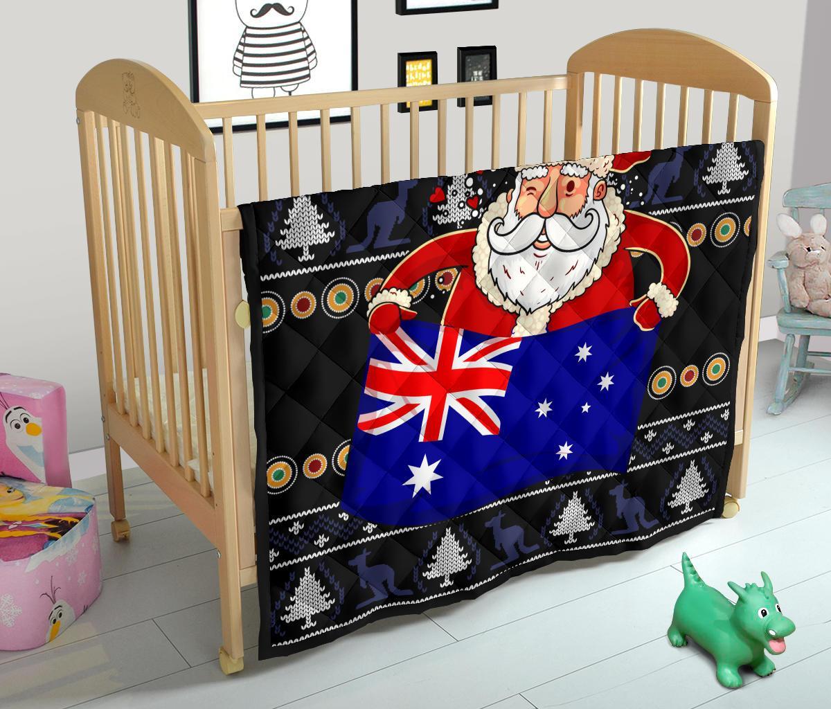 christmas-personalised-premium-quilt-australia-santa-claus-hold-the-flag-black