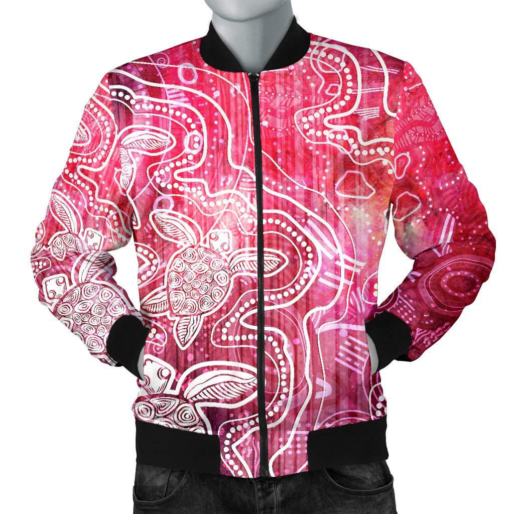 aboriginal-mens-bomber-jacket-sea-turtle-with-indigenous-patterns-pink