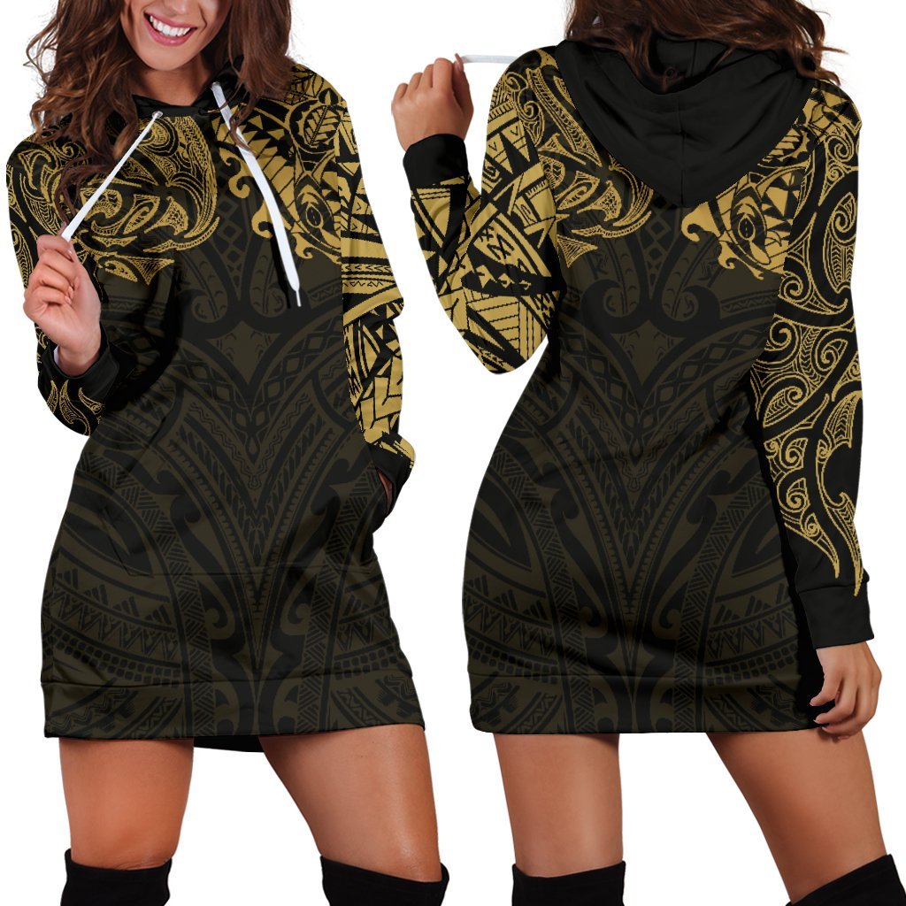 new-zealand-womens-hoodie-dress-maori-polynesian-tattoo-gold