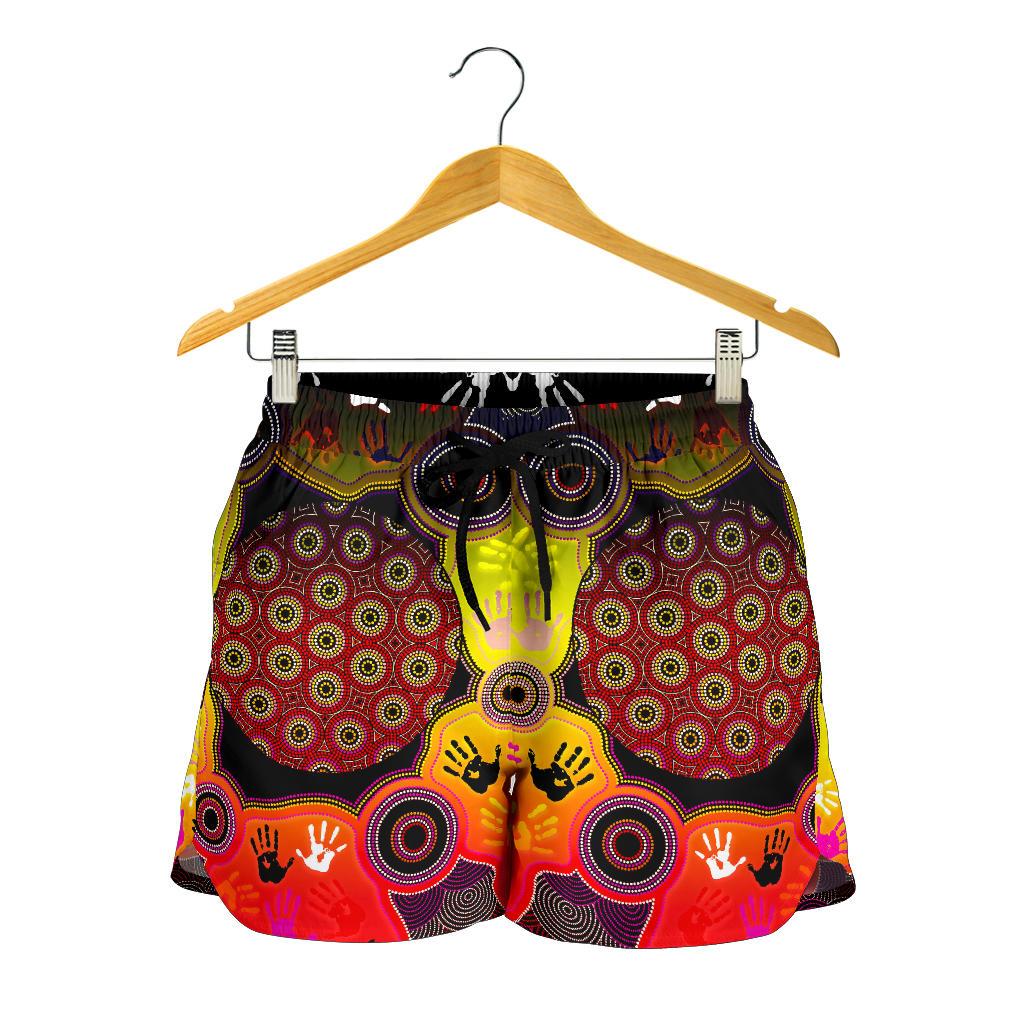 Aboriginal Women's Shorts, Indigenous Circle Dot Painting Hand Art - Vibe Hoodie