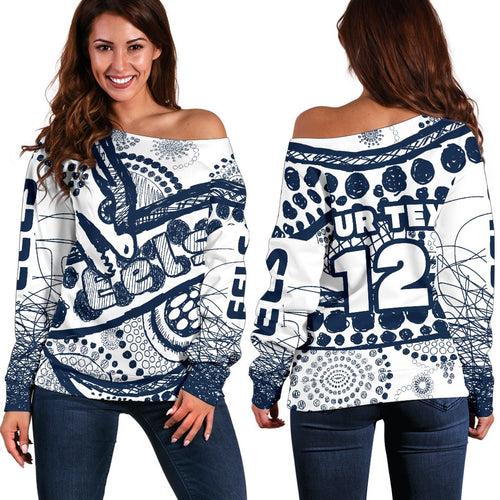 (Custom Personalised) Eels Rugby Women's Off Shoulder Sweater Line Art Special Version - Vibe Hoodie