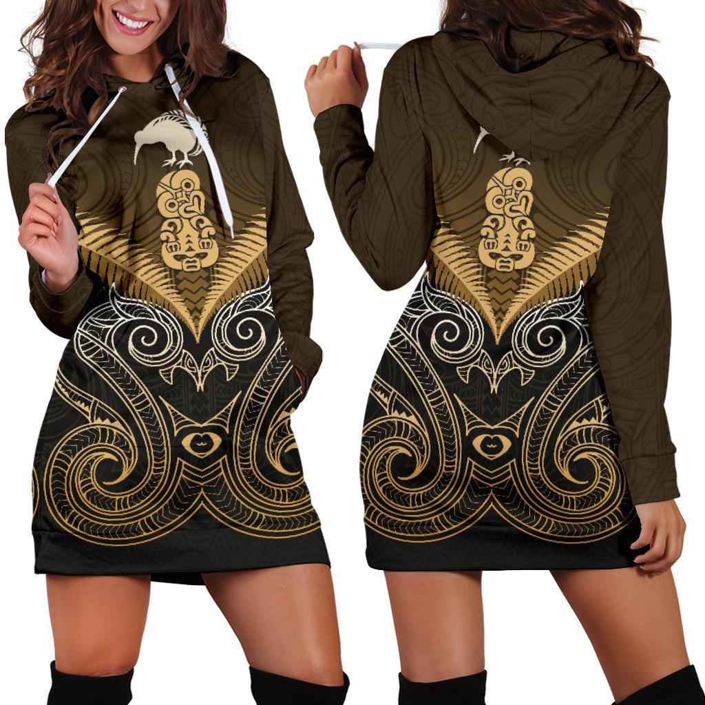 maori-manaia-new-zealand-hoodie-dress-gold