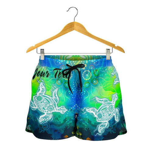 [Custom Text] Aboriginal Women's Shorts - Indigenous Turtle Ocean Dot Painting Art - Vibe Hoodie