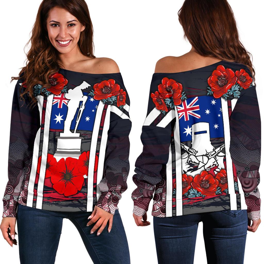 Off Shoulder Sweater - Anzac Day Sweater - Poppy Flowerss Dot Painting - Women - Vibe Hoodie