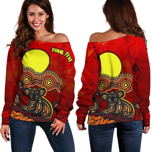 [Custom Text] Aboriginal Off Shoulder Sweater - Australian Indigenous Koala - Vibe Hoodie