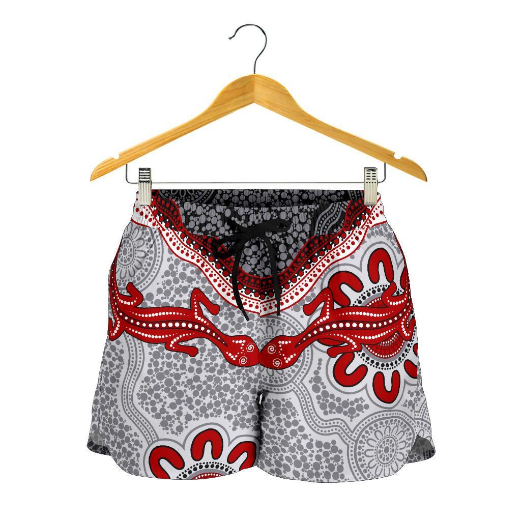 Aboriginal Women's Shorts - Indigenous Boomerang and Lizard Art - Vibe Hoodie