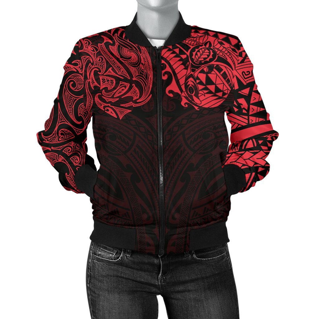 new-zealand-womens-bomber-jacket-maori-polynesian-tattoo-red