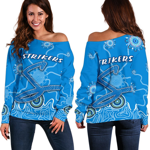 Strikers Women Off Shoulder Sweater Indigenous Blue Energy - Vibe Hoodie