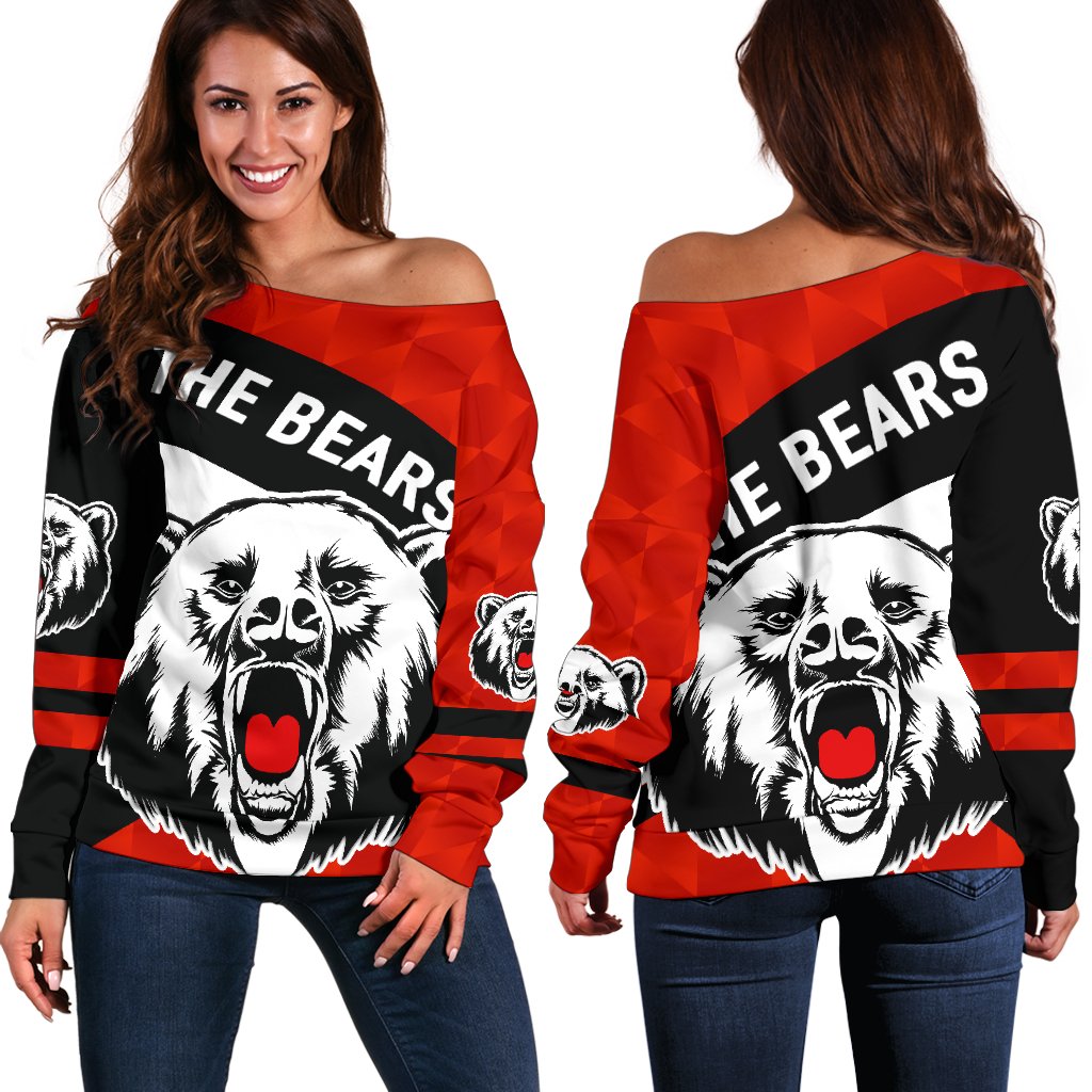 North Sydney Women Off Shoulder Sweater The Bears Sporty Style - Vibe Hoodie