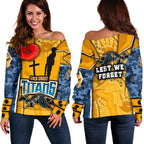 Titans Women's Off Shoulder Sweater Gold Coast Anzac Day Armor Version - Vibe Hoodie