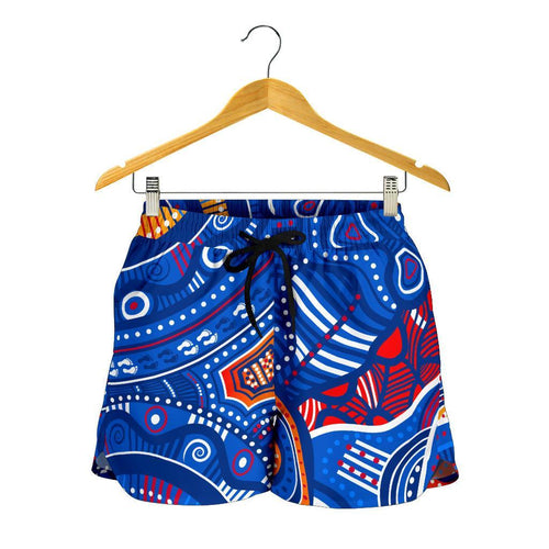Aboriginal Women's Shorts - Indigenous Footprint Patterns Blue Color - Vibe Hoodie