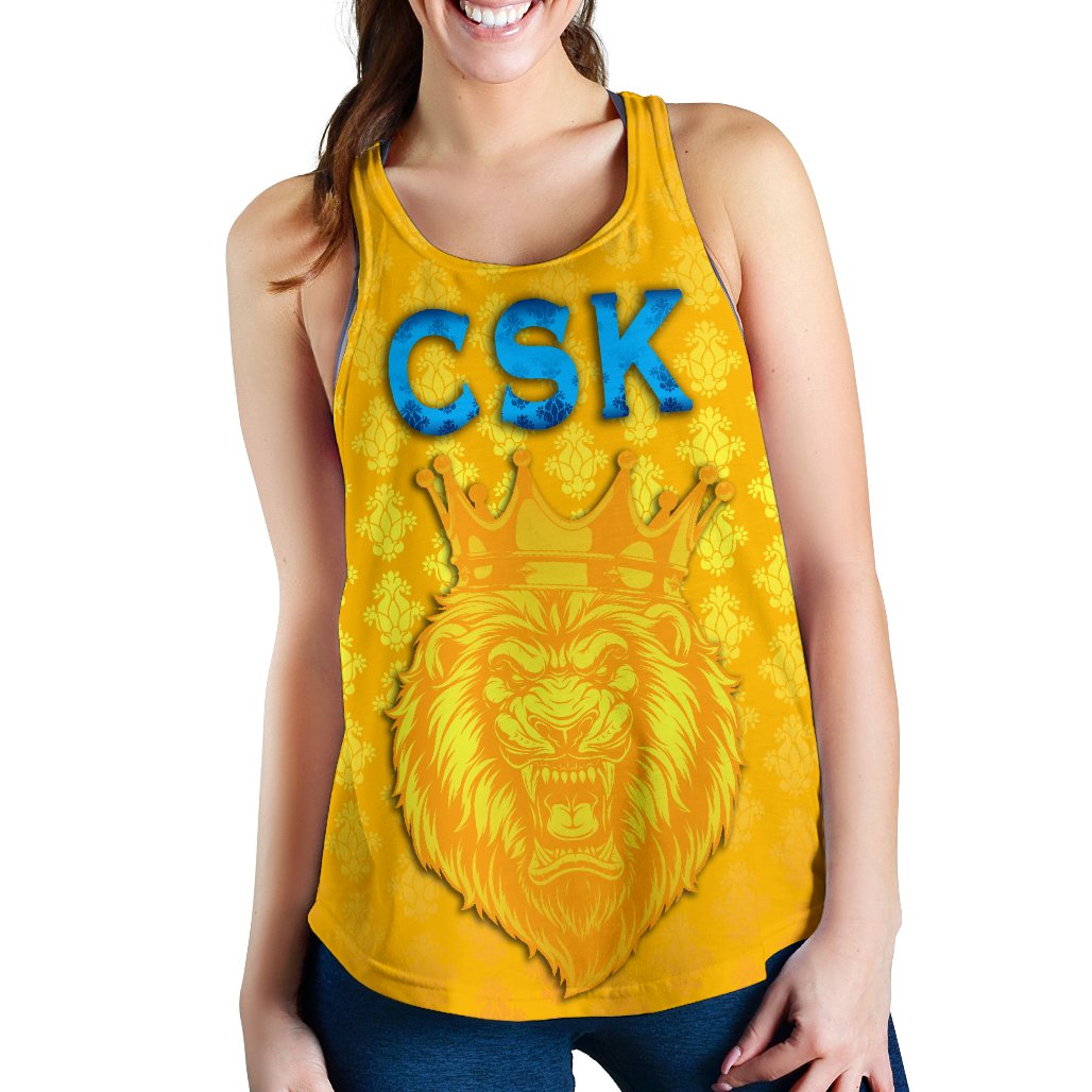 CSK Women Racerback Tank Cricket Traditional Pride - Yellow - Vibe Hoodie