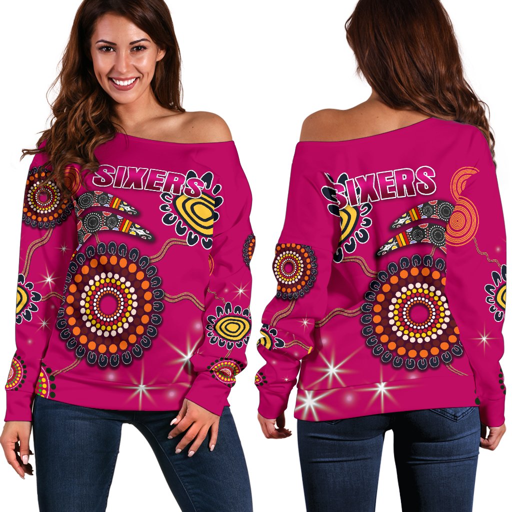 Sydney Women's Off Shoulder Sweater Sixers Indigenous - Magenta - Vibe Hoodie