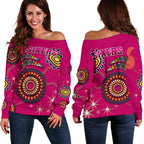 Sydney Women's Off Shoulder Sweater Sixers Indigenous - Magenta - Vibe Hoodie