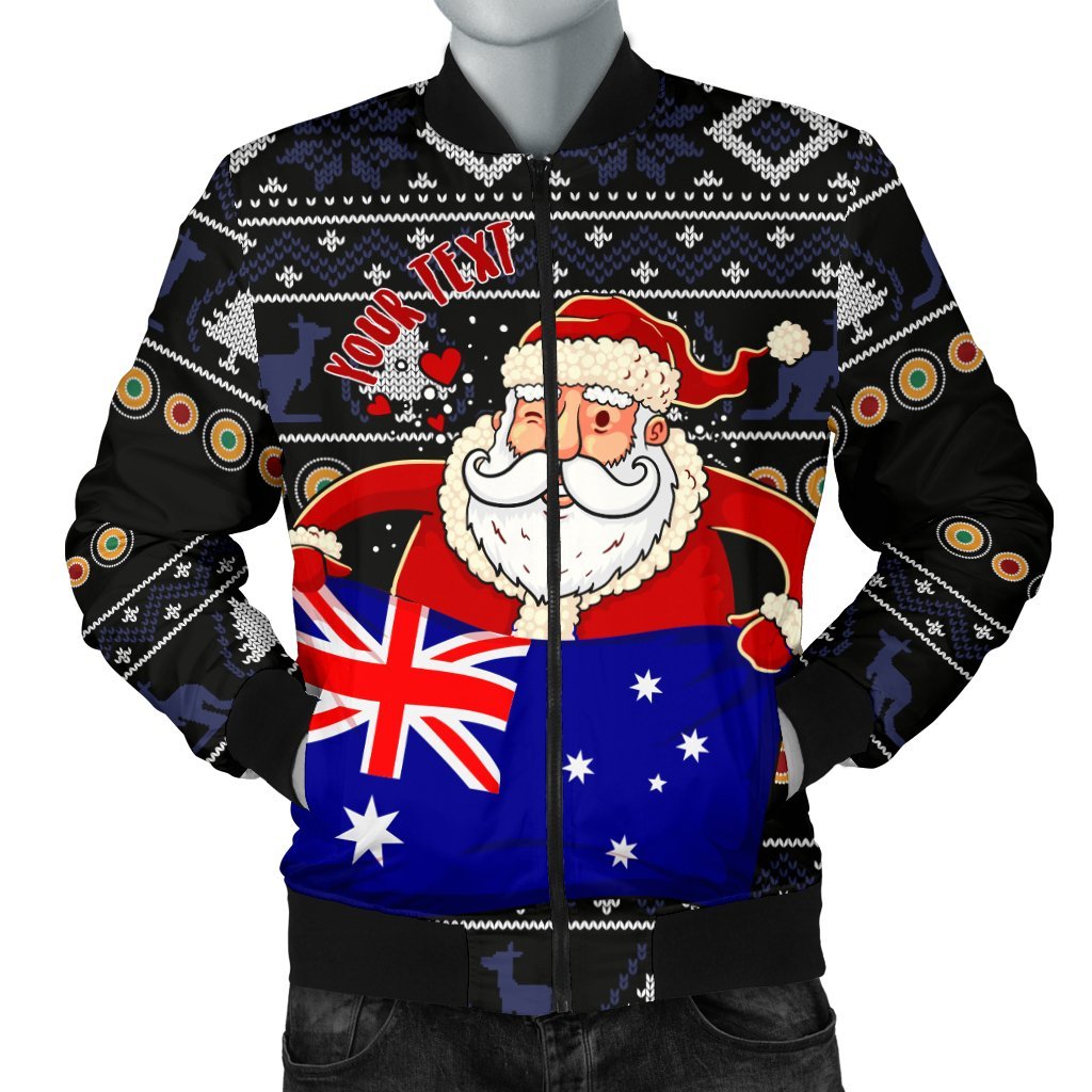 christmas-personalised-mens-bomber-jacket-australia-santa-claus-hold-the-flag-black