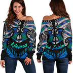 Aotearoa Women Off Shoulder Sweater Silver Fern Tangaroa - Vibe Hoodie