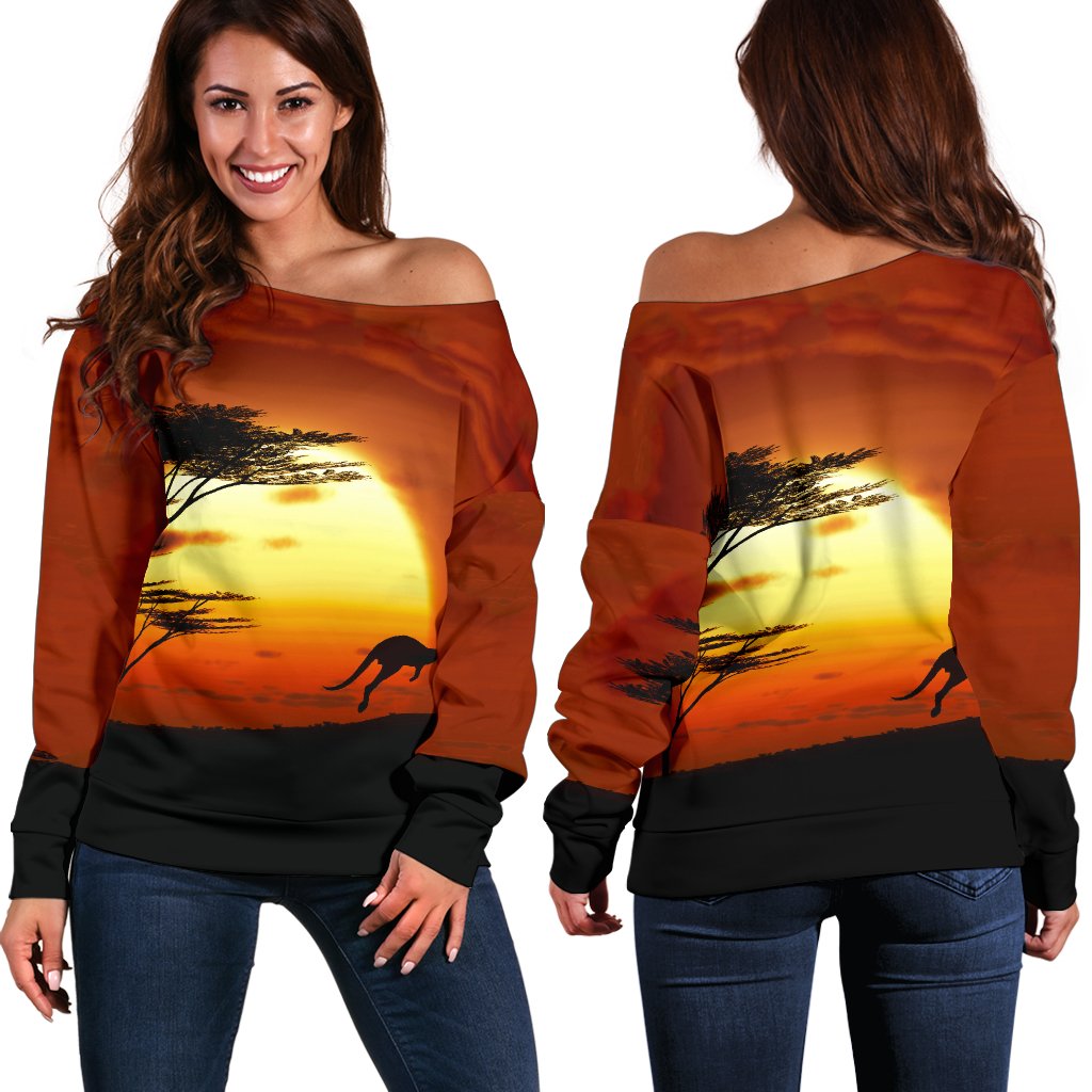 Off Shoulder Sweater - Kangaroo Sweater Sunset Ver01 - Vibe Hoodie